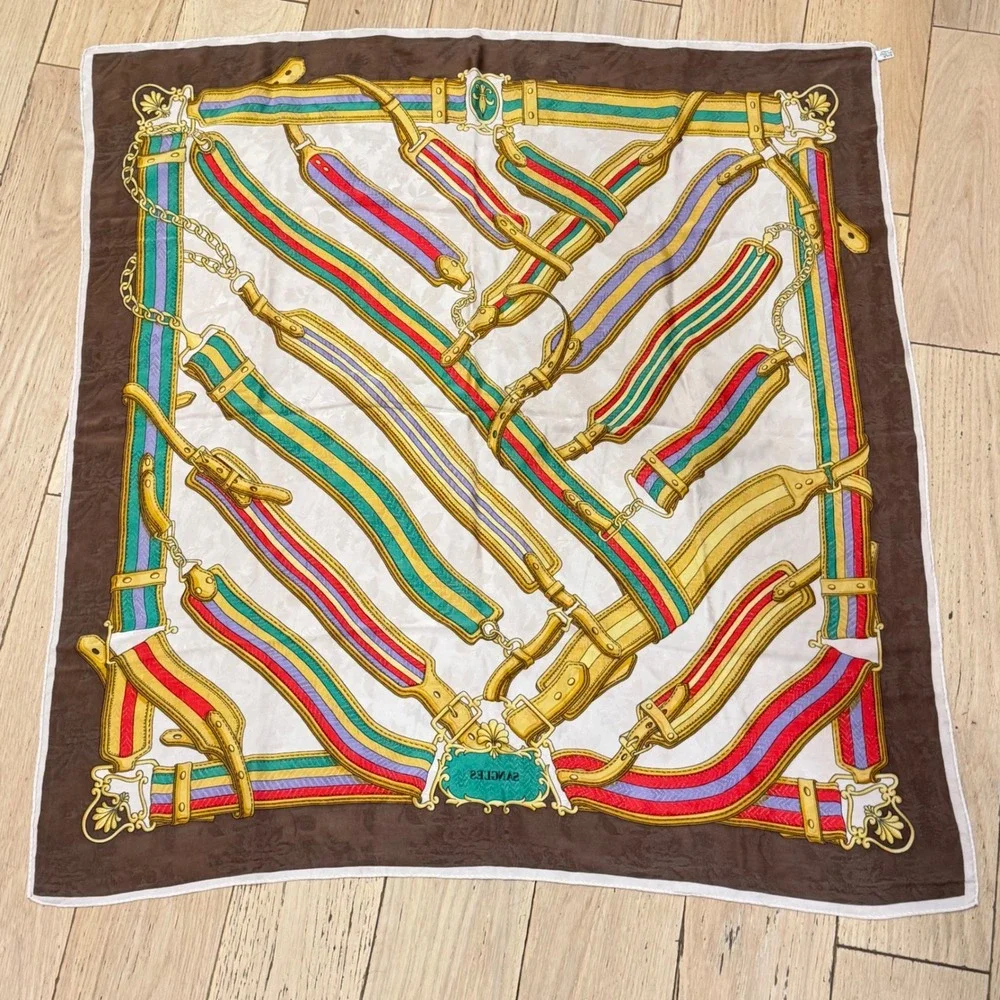 Sangles Silk Scarf Women Brown Multi Equestrian Belt Motif‎ Luxury Designer